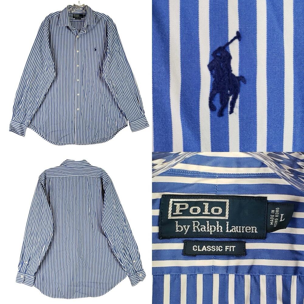 Polo Ralph Lauren Shirt Striped LS Button Down Blue White Men’s Size Large L